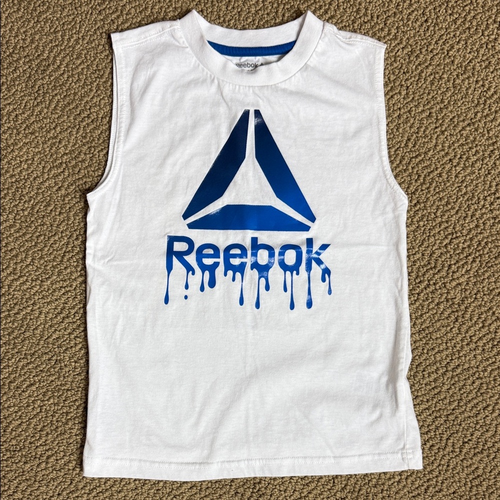 Reebok Kids White Tank Top with Blue Logo